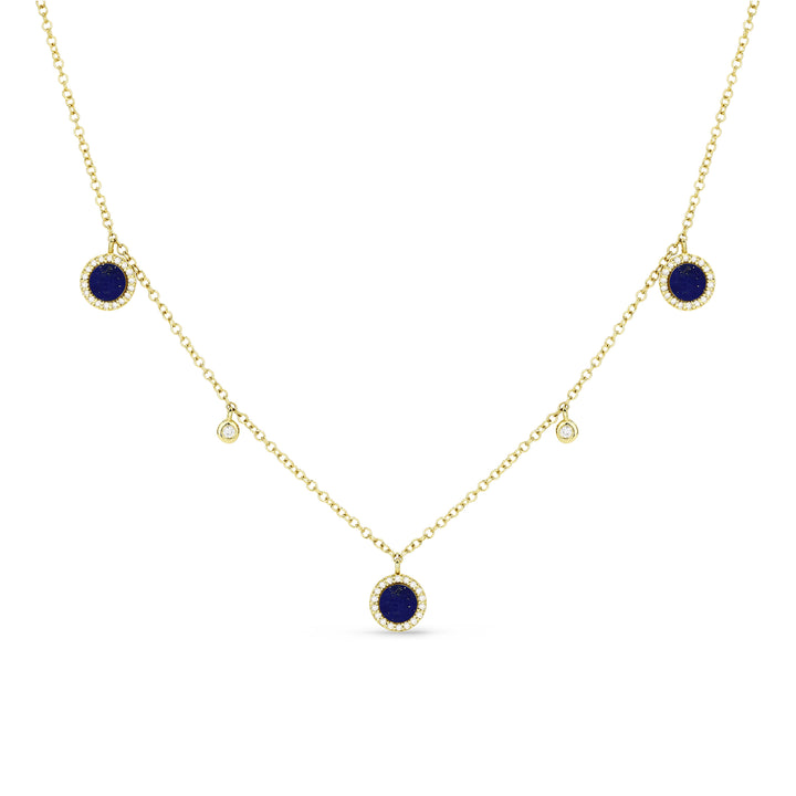 Beautiful Hand Crafted 14K Yellow Gold 3MM Lapis Lazuli And Diamond Milano Collection Necklace