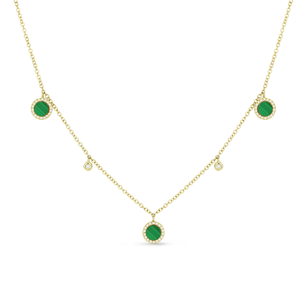 Beautiful Hand Crafted 14K Yellow Gold 3MM Malachite And Diamond Milano Collection Necklace