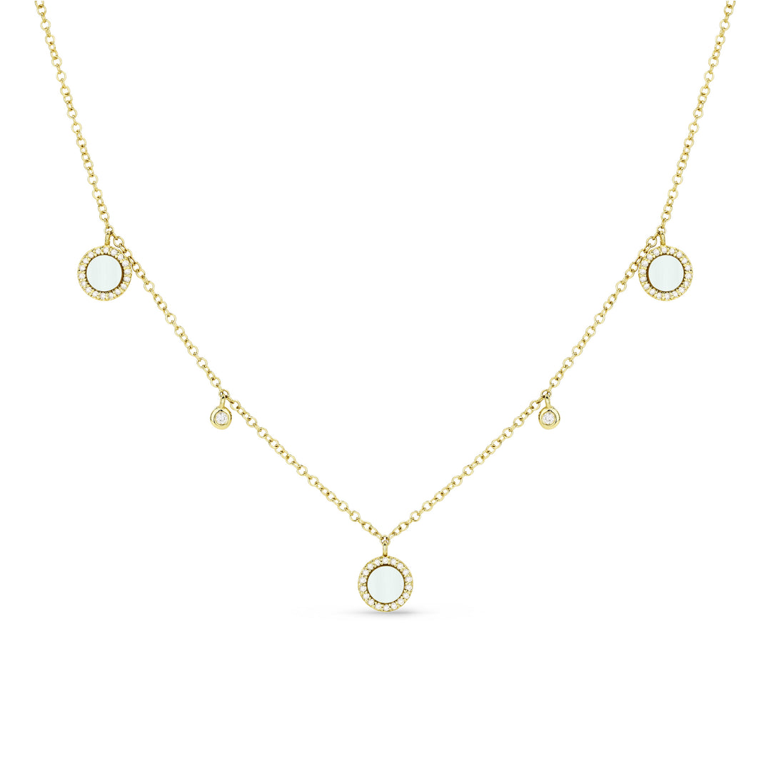 Beautiful Hand Crafted 14K Yellow Gold 3MM Mother Of Pearl And Diamond Milano Collection Necklace