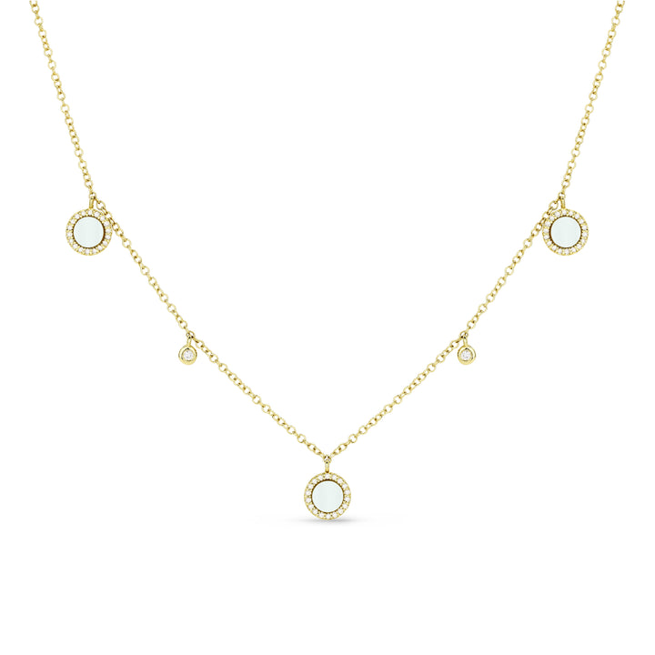 Beautiful Hand Crafted 14K Yellow Gold 3MM Mother Of Pearl And Diamond Milano Collection Necklace