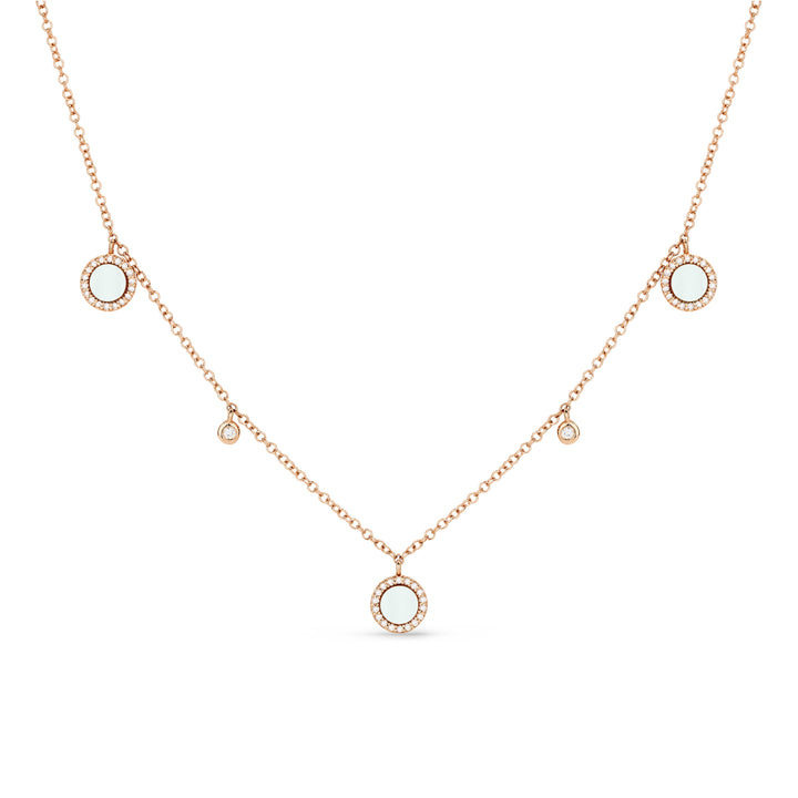 Beautiful Hand Crafted 14K Rose Gold 3MM Pink Mother Of Pearl And Diamond Milano Collection Necklace