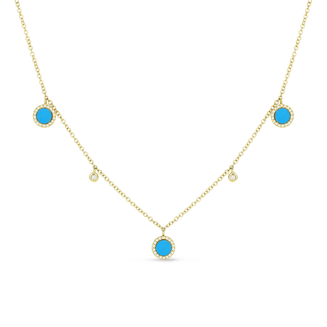 Beautiful Hand Crafted 14K Yellow Gold 3MM Turquoise And Diamond Milano Collection Necklace