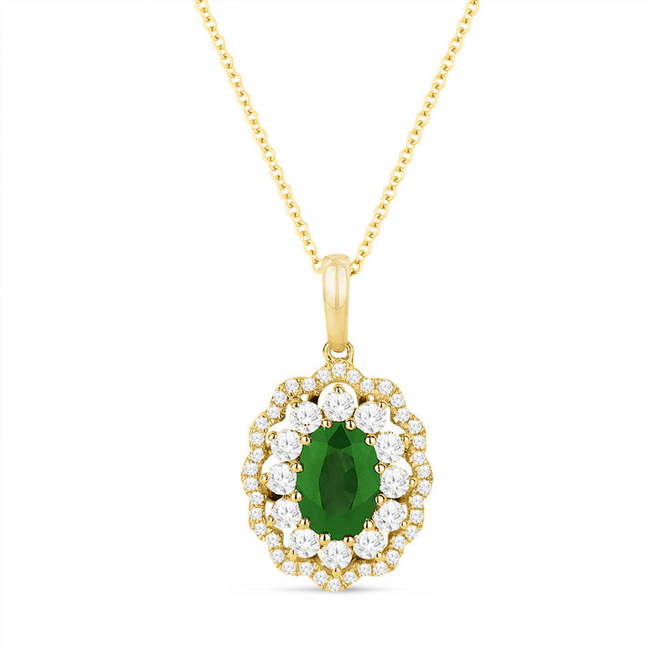 Beautiful Hand Crafted 14K Yellow Gold  Emerald And Diamond Arianna Collection Pendant