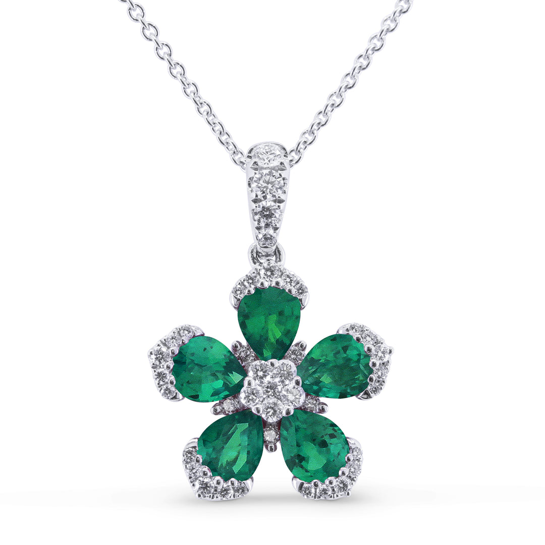 Beautiful Hand Crafted 14K White Gold  Emerald And Diamond Arianna Collection Necklace