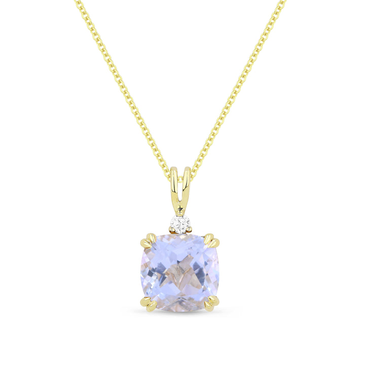 Beautiful Hand Crafted 14K Yellow Gold 8MM Aquamarine And Diamond Essentials Collection Pendant