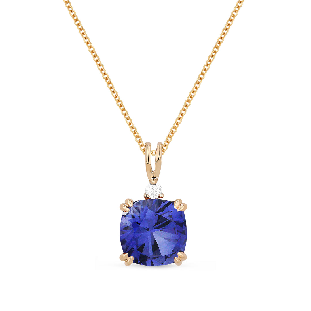 Beautiful Hand Crafted 14K Rose Gold 8MM Created Sapphire And Diamond Essentials Collection Pendant
