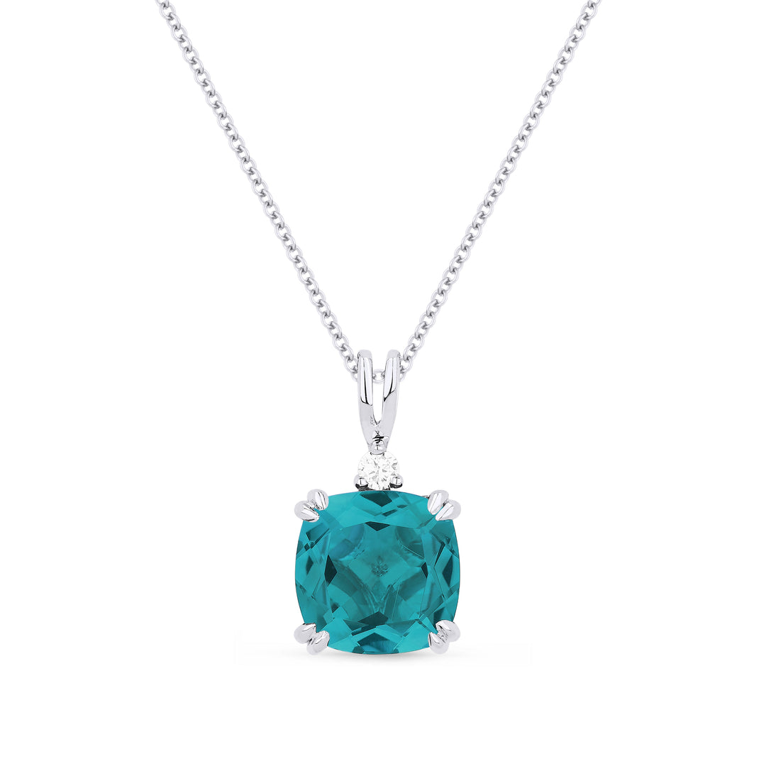 Beautiful Hand Crafted 14K White Gold 8MM Created Tourmaline Paraiba And Diamond Essentials Collection Pendant