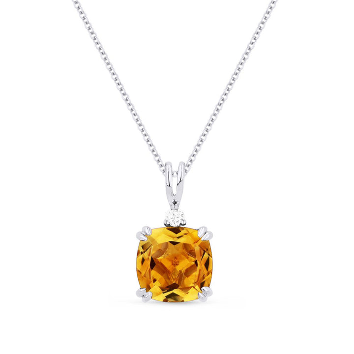 Beautiful Hand Crafted 14K White Gold 8MM Citrine And Diamond Essentials Collection Pendant