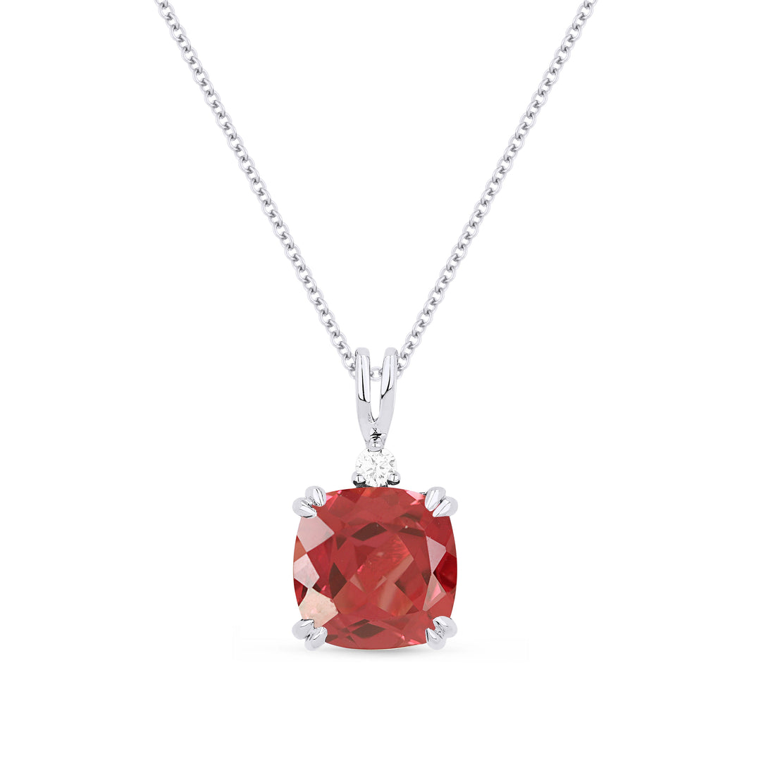 Beautiful Hand Crafted 14K White Gold 8MM Created Padparadscha And Diamond Essentials Collection Pendant