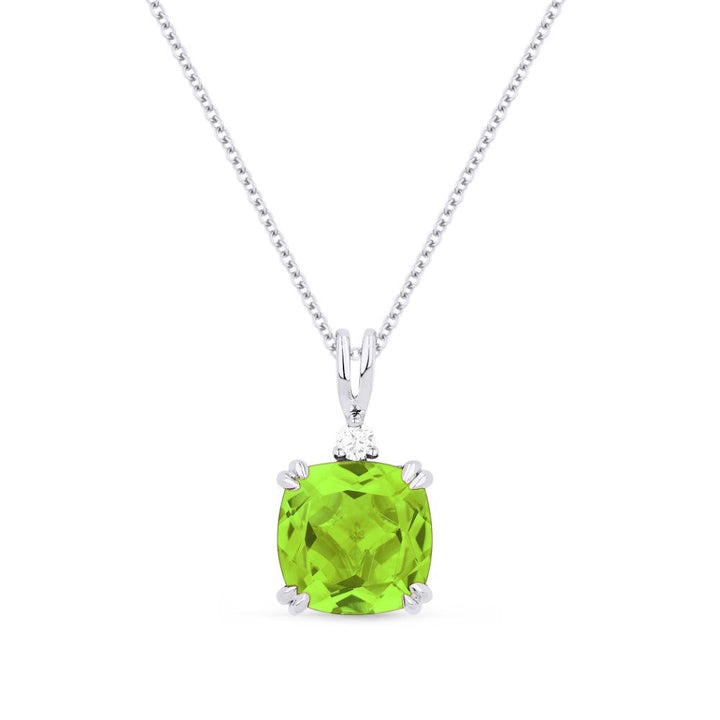Beautiful Hand Crafted 14K White Gold 8MM Peridot And Diamond Essentials Collection Pendant