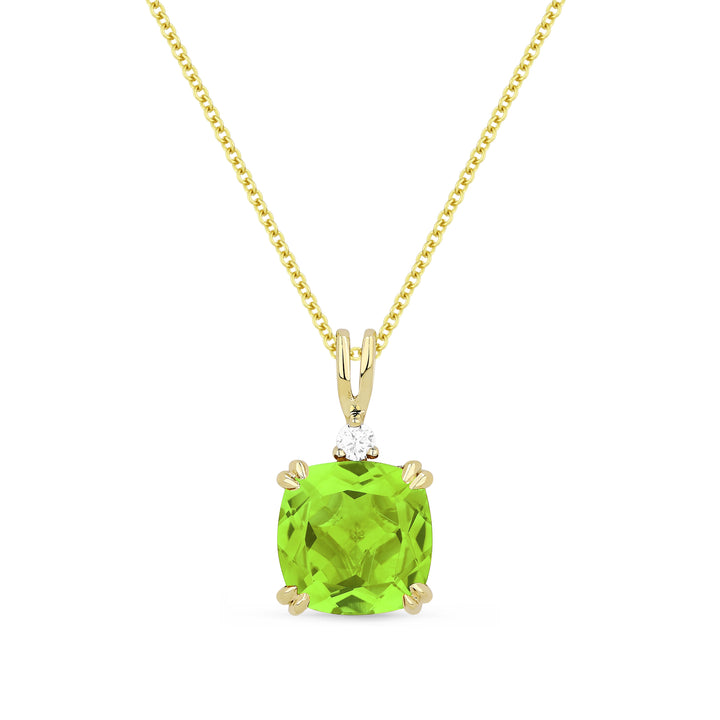 Beautiful Hand Crafted 14K Yellow Gold 8MM Peridot And Diamond Essentials Collection Pendant