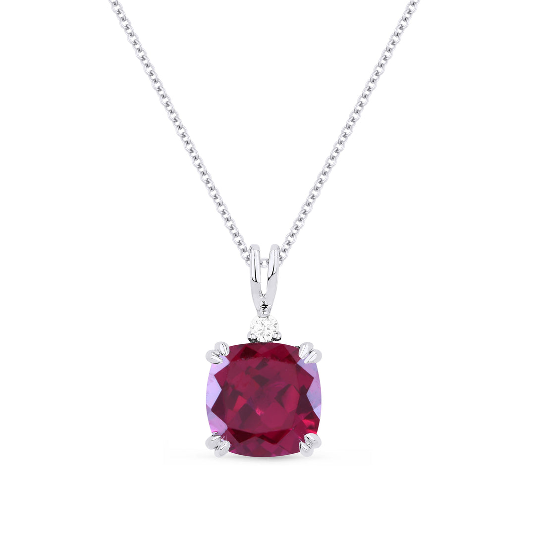 Beautiful Hand Crafted 14K White Gold 8MM Created Ruby And Diamond Essentials Collection Pendant