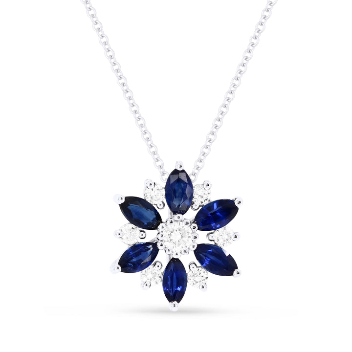Beautiful Hand Crafted 14K White Gold 2x4MM Sapphire And Diamond Arianna Collection Pendant