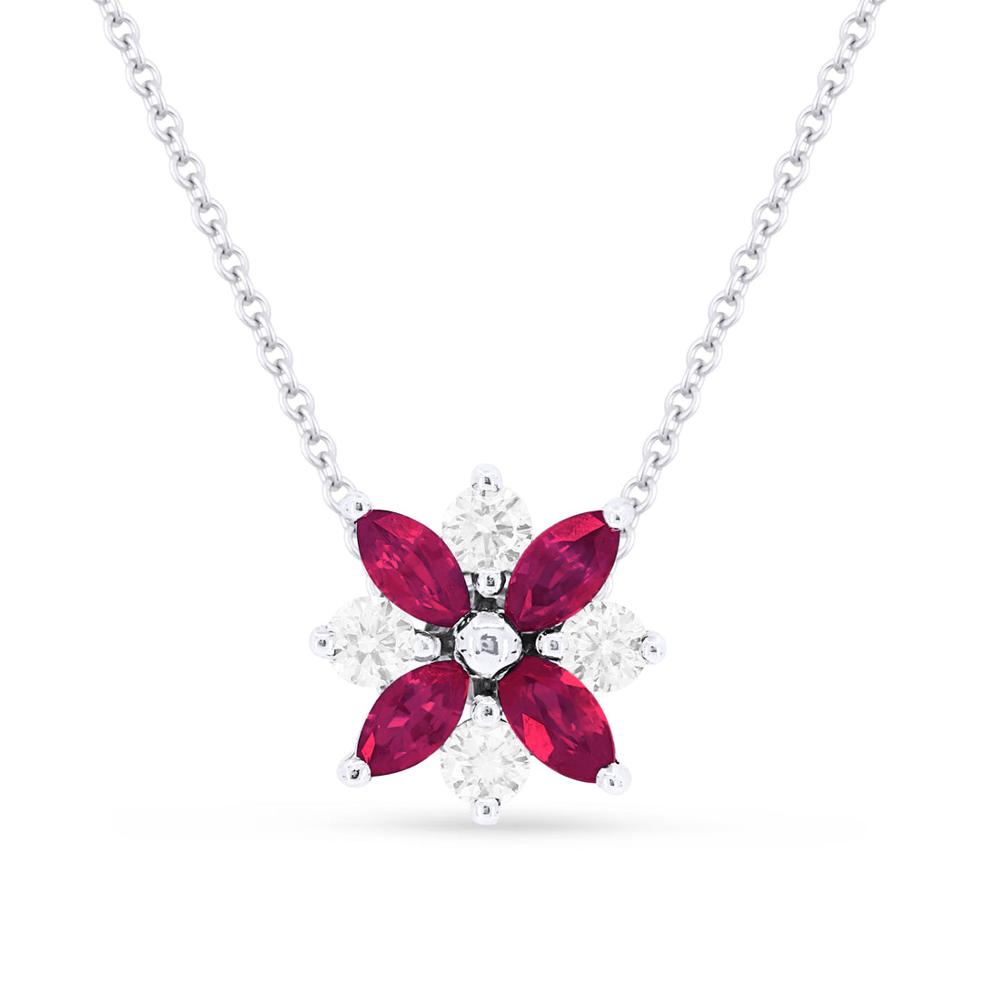 Beautiful Hand Crafted 14K White Gold 2x4MM Ruby And Diamond Arianna Collection Pendant