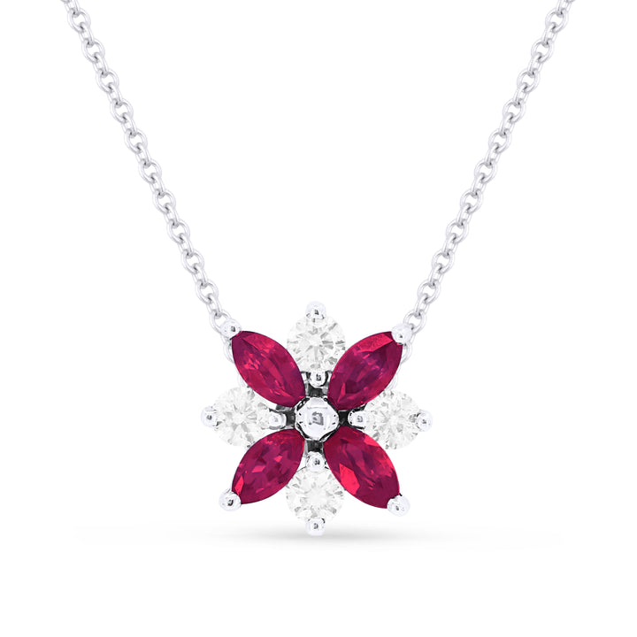 Beautiful Hand Crafted 14K White Gold 2x4MM Ruby And Diamond Arianna Collection Pendant
