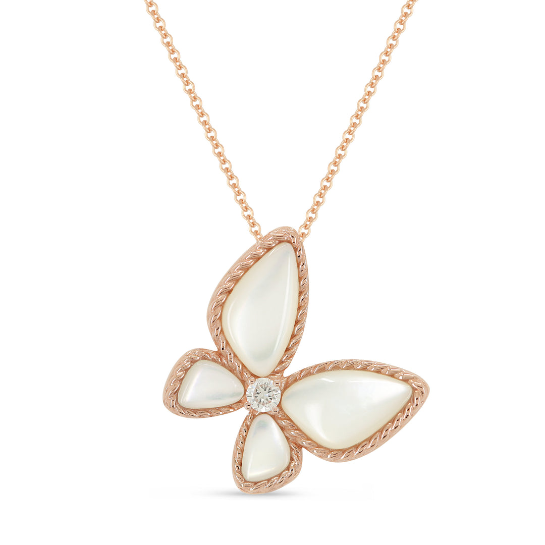 Beautiful Hand Crafted 14K Rose Gold  Mother Of Pearl And Diamond Milano Collection Pendant