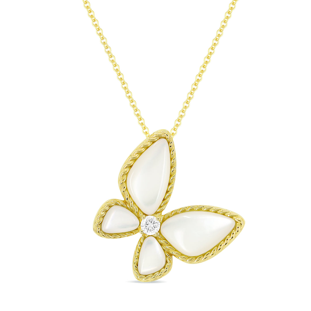 Beautiful Hand Crafted 14K Yellow Gold  Mother Of Pearl And Diamond Milano Collection Pendant
