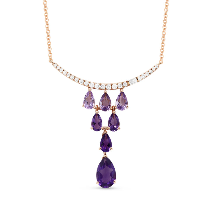Beautiful Hand Crafted 14K Rose Gold  Amethyst And Diamond Eclectica Collection Necklace