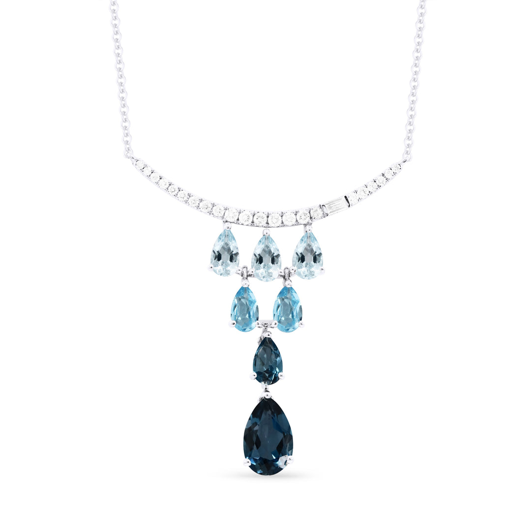 Beautiful Hand Crafted 14K White Gold  Blue Topaz And Diamond Eclectica Collection Necklace