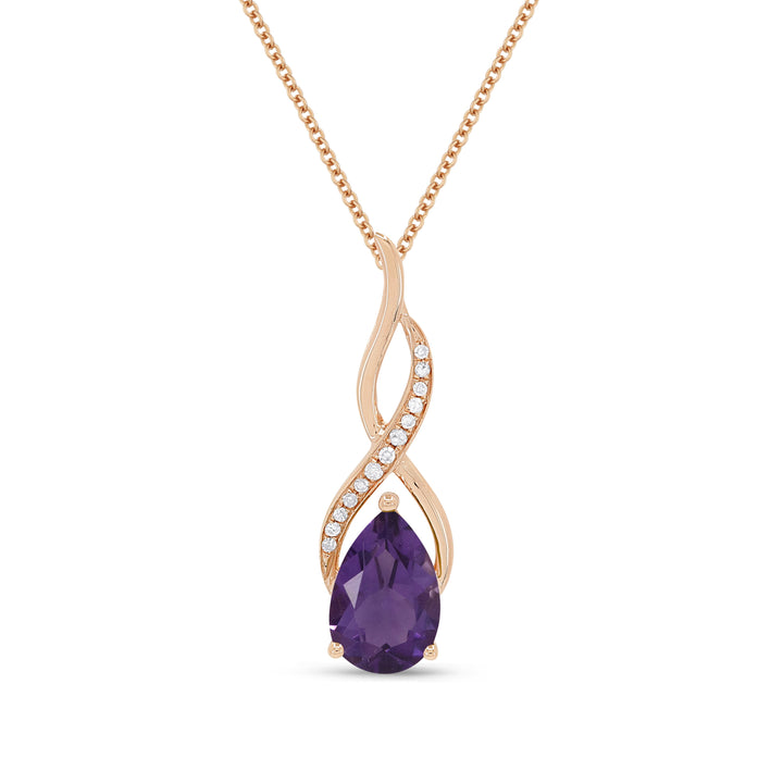 Beautiful Hand Crafted 14K Rose Gold 6x9MM Amethyst And Diamond Essentials Collection Pendant