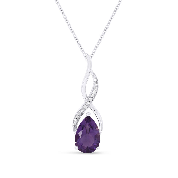 Beautiful Hand Crafted 14K White Gold 6x9MM Amethyst And Diamond Essentials Collection Pendant