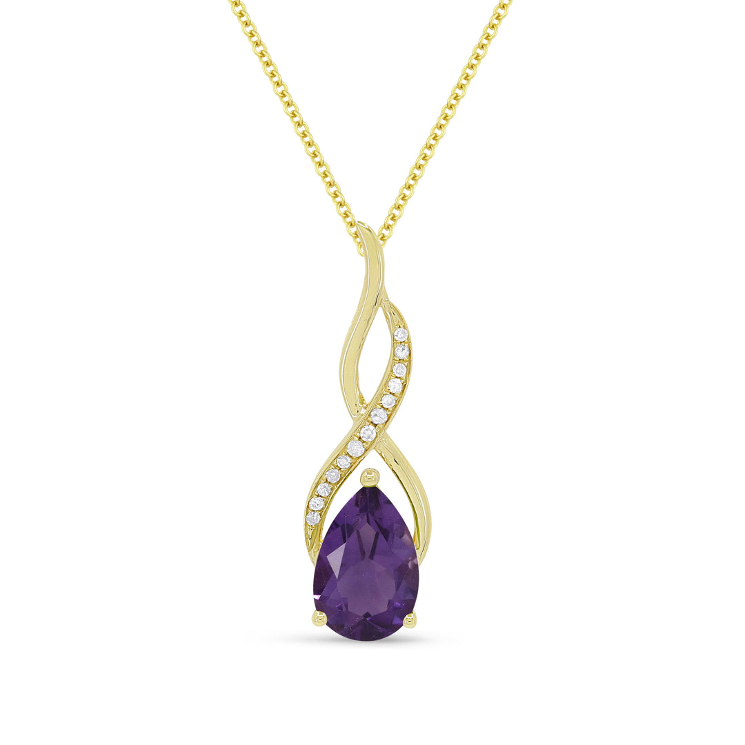 Beautiful Hand Crafted 14K Yellow Gold 6x9MM Amethyst And Diamond Essentials Collection Pendant