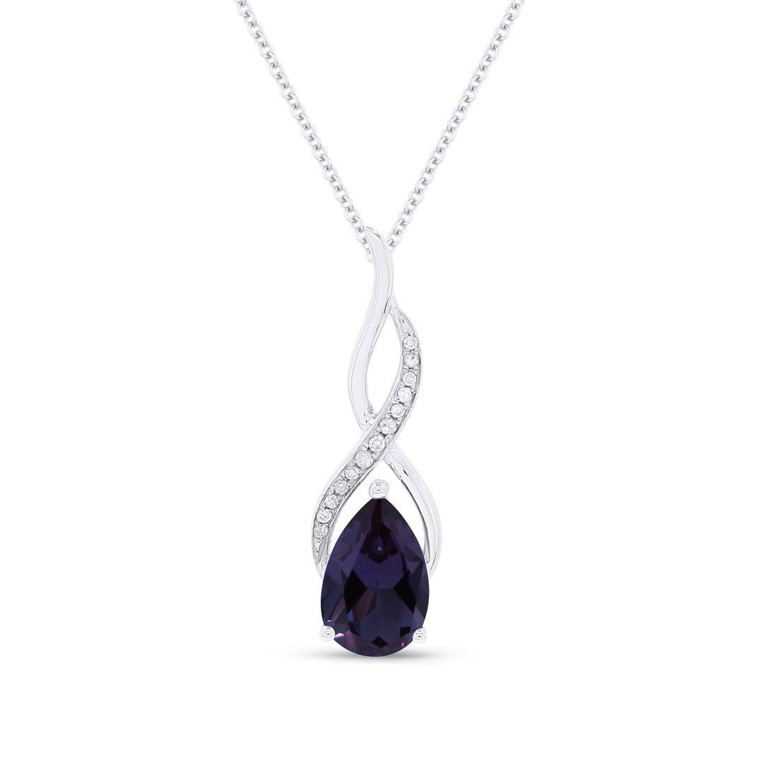 Beautiful Hand Crafted 14K White Gold 6x9MM Created Alexandrite And Diamond Essentials Collection Pendant