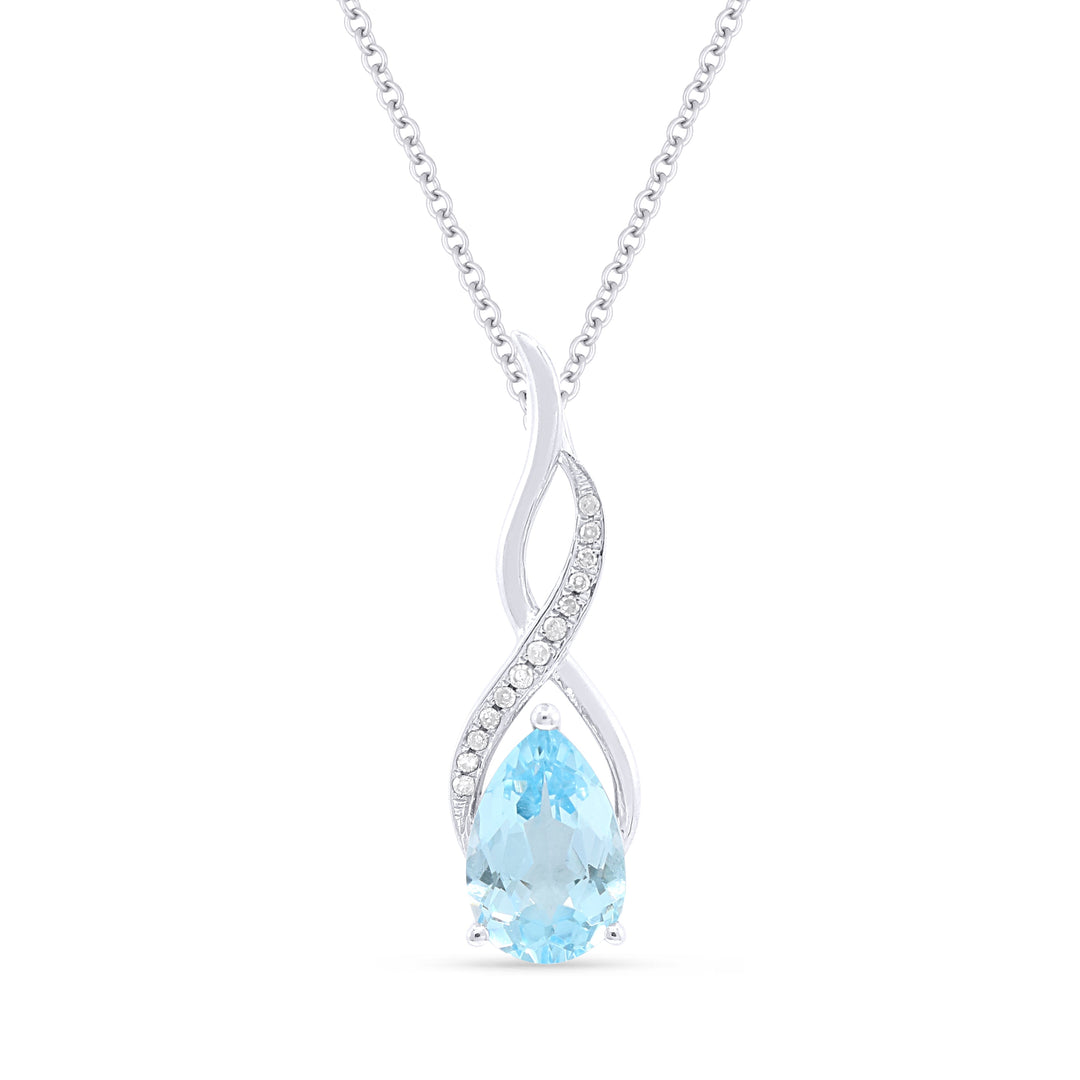 Beautiful Hand Crafted 14K White Gold 6x9MM Blue Topaz And Diamond Essentials Collection Pendant