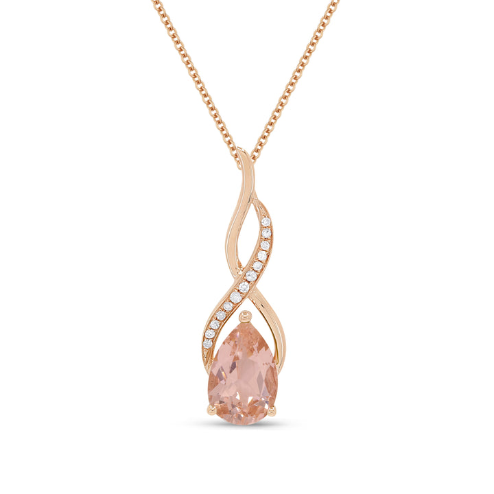Beautiful Hand Crafted 14K Rose Gold 6x9MM Created Morganite And Diamond Essentials Collection Pendant