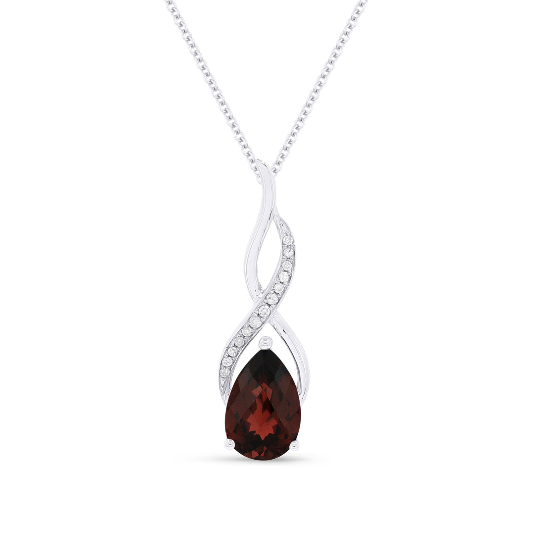 Beautiful Hand Crafted 14K White Gold 6x9MM Garnet And Diamond Essentials Collection Pendant