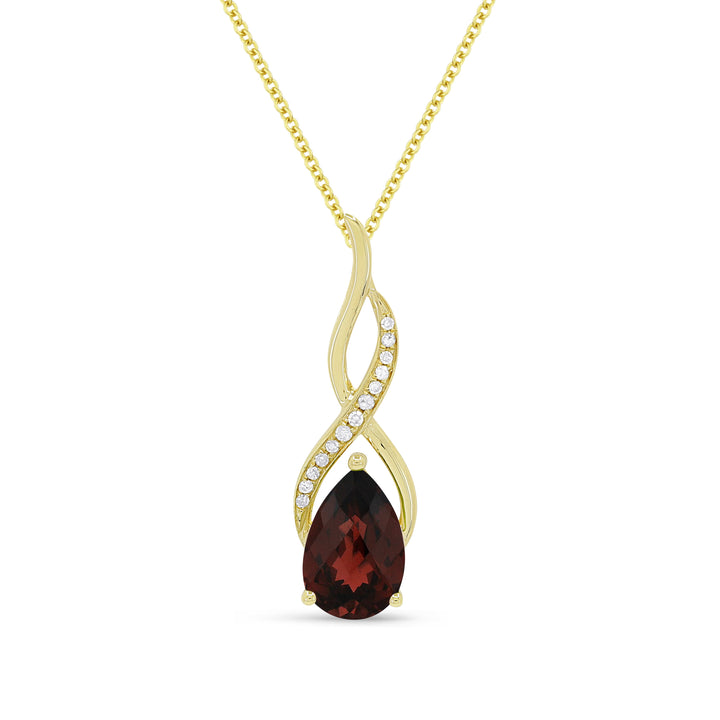 Beautiful Hand Crafted 14K Yellow Gold 6x9MM Garnet And Diamond Essentials Collection Pendant