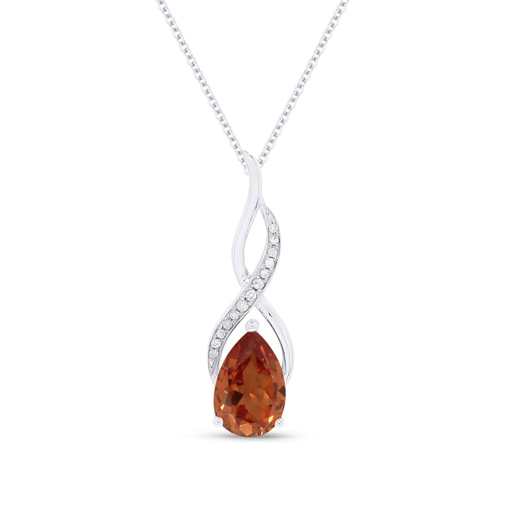 Beautiful Hand Crafted 14K White Gold 6x9MM Created Padparadscha And Diamond Essentials Collection Pendant