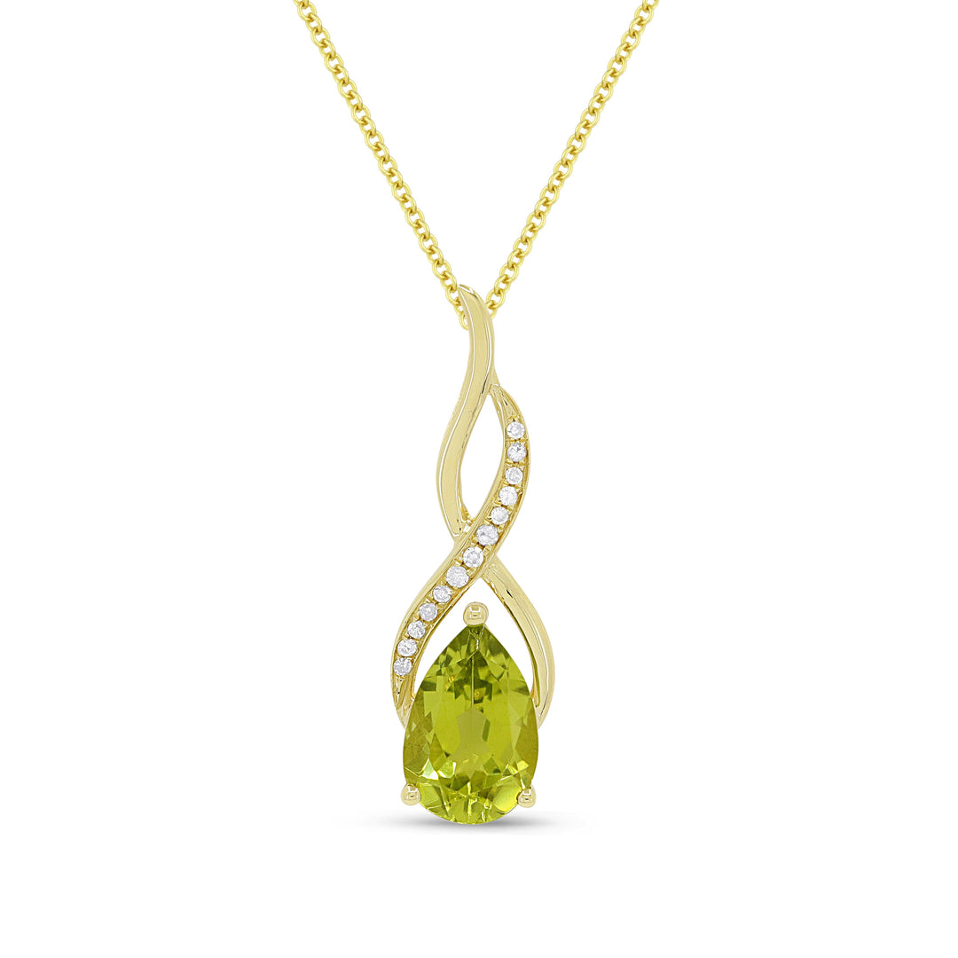 Beautiful Hand Crafted 14K Yellow Gold 6x9MM Peridot And Diamond Essentials Collection Pendant