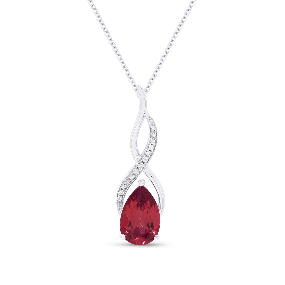 Beautiful Hand Crafted 14K White Gold 6x9MM Created Ruby And Diamond Essentials Collection Pendant