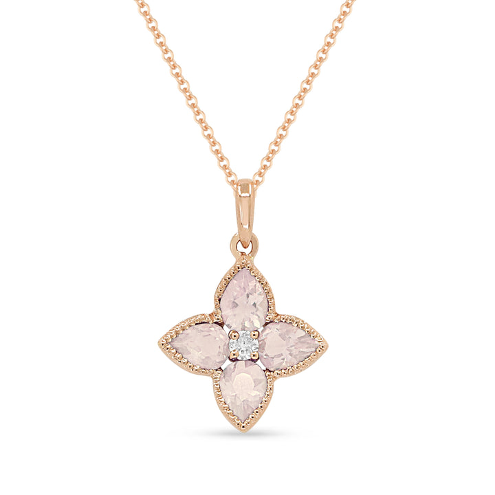 Beautiful Hand Crafted 14K Rose Gold 3x4MM Created Morganite And Diamond Essentials Collection Pendant