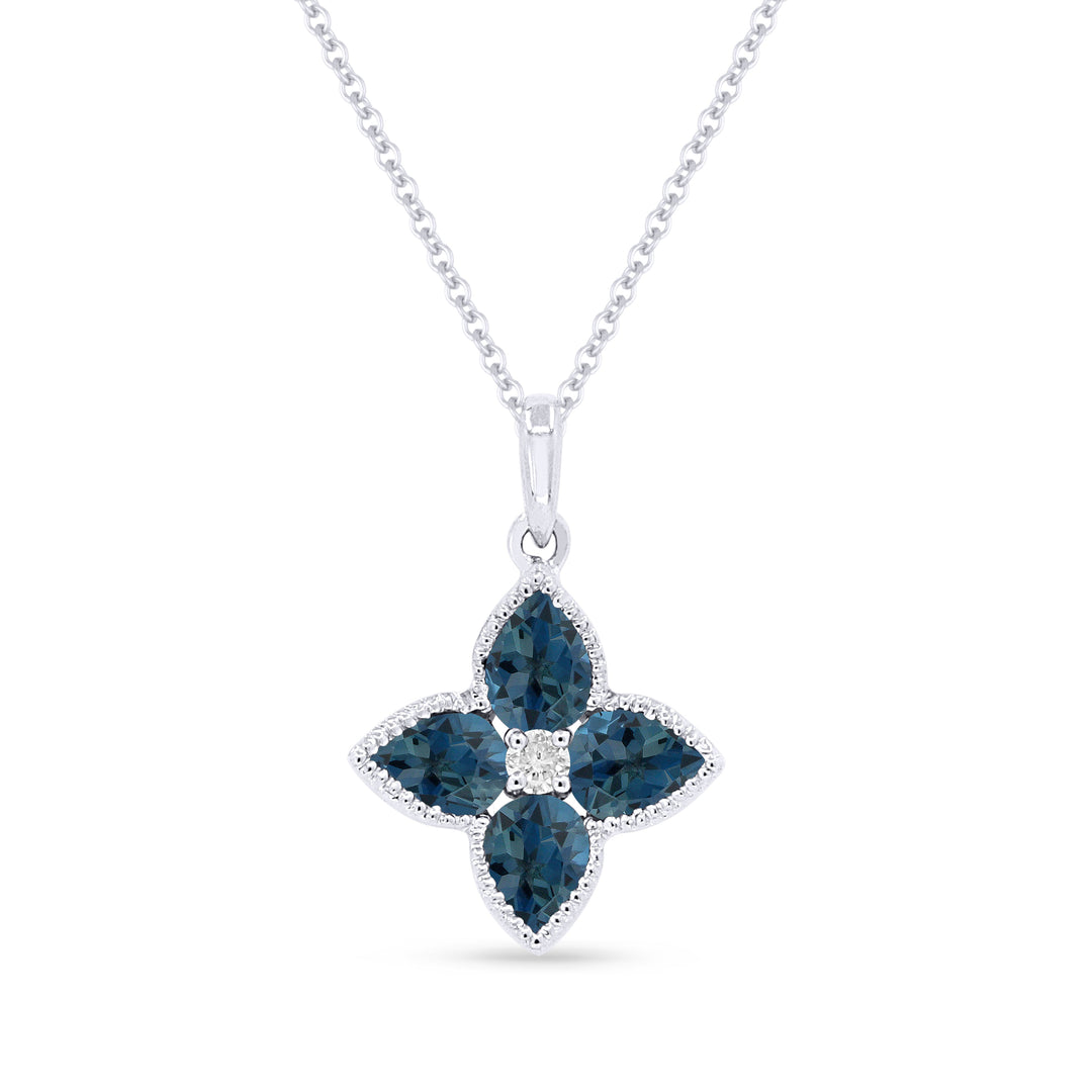 Beautiful Hand Crafted 14K White Gold 3x4MM London Blue Topaz And Diamond Essentials Collection Pendant