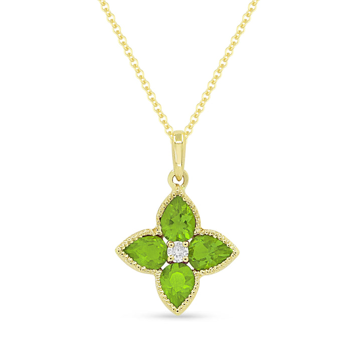Beautiful Hand Crafted 14K Yellow Gold 3x4MM Peridot And Diamond Essentials Collection Pendant