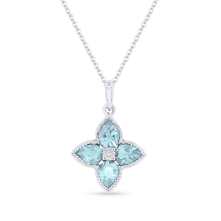 N1540 White Gold Swiss Blue Topaz Pendant Essentials Collection 2020 Bale Flower Design Pear Shape retail-facing UPDATED-03-May-2024 N1540SWBTW