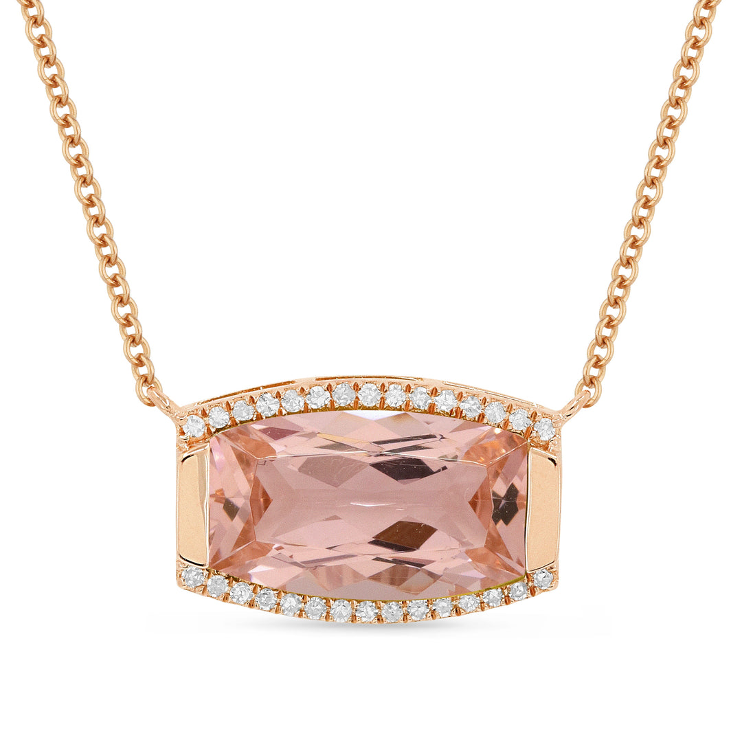 Beautiful Hand Crafted 14K Rose Gold 7x12MM Created Morganite And Diamond Essentials Collection Necklace