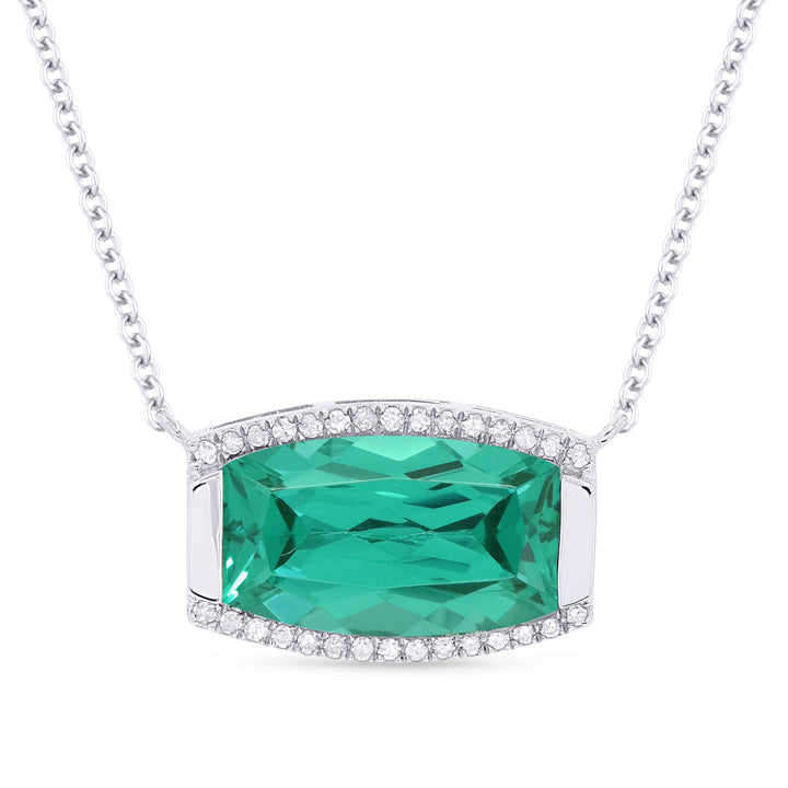 Beautiful Hand Crafted 14K White Gold 7x12MM Created Tourmaline Paraiba And Diamond Essentials Collection Necklace
