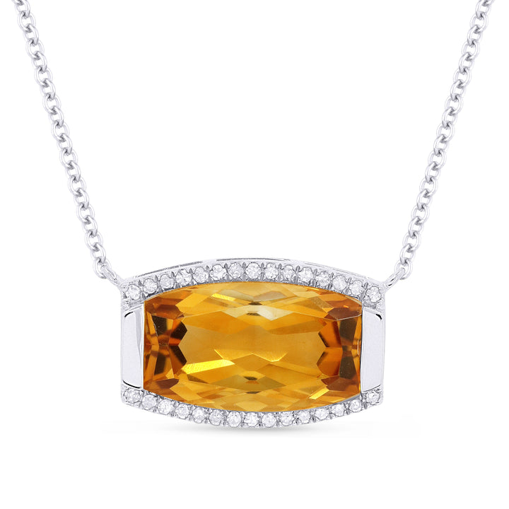 Beautiful Hand Crafted 14K White Gold 7x12MM Citrine And Diamond Essentials Collection Necklace