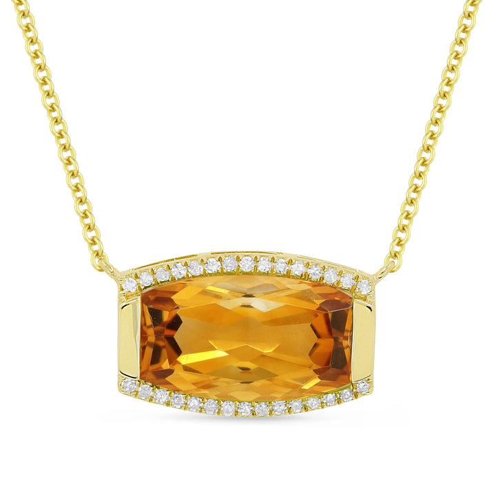 Beautiful Hand Crafted 14K Yellow Gold 7x12MM Citrine And Diamond Essentials Collection Necklace