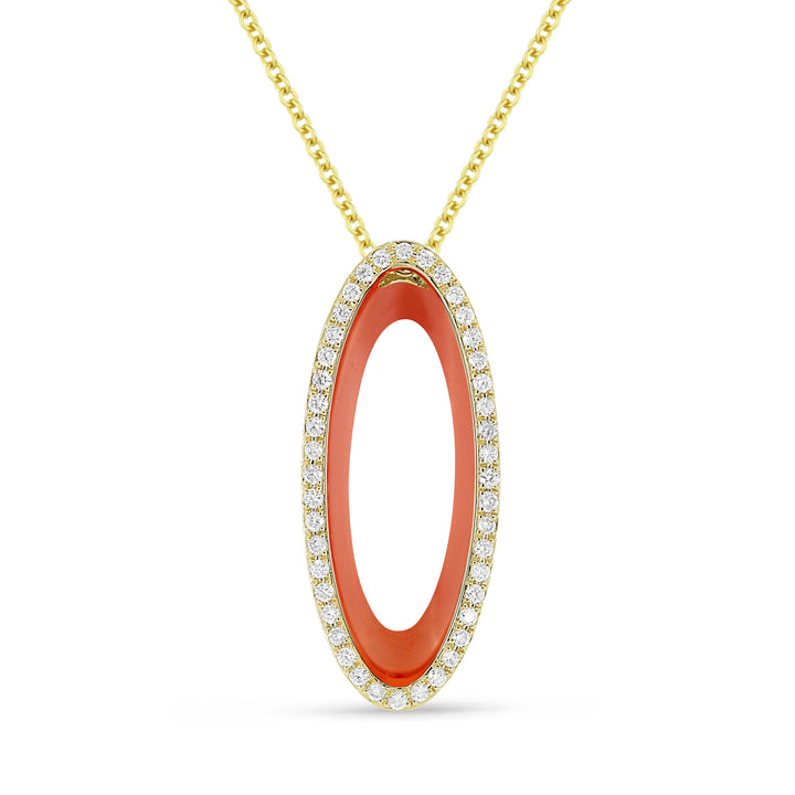 Beautiful Hand Crafted 14K Yellow Gold  Carnelian And Diamond Milano Collection Pendant