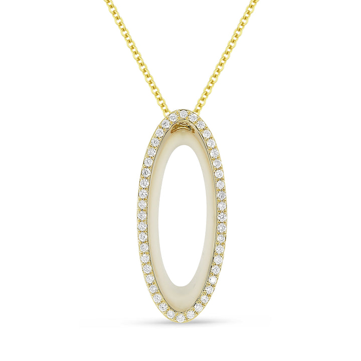 Beautiful Hand Crafted 14K Yellow Gold  Mother Of Pearl And Diamond Milano Collection Pendant
