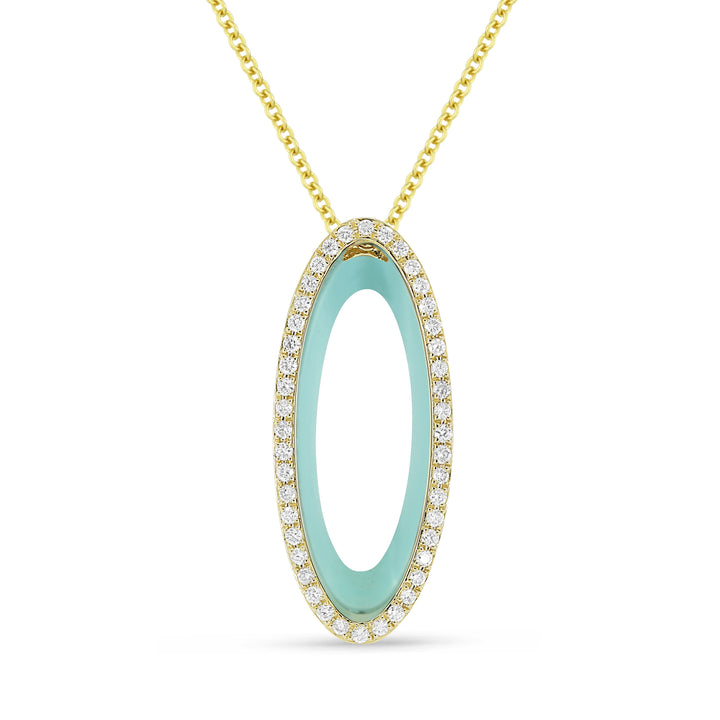 Beautiful Hand Crafted 14K Yellow Gold  Turquoise And Diamond Milano Collection Pendant