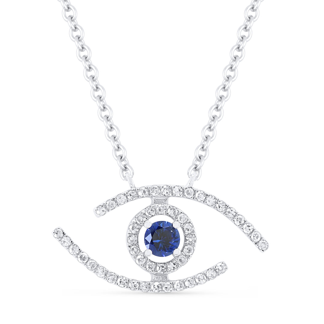 Beautiful Hand Crafted 14K White Gold 3MM Sapphire And Diamond Religious Collection Necklace