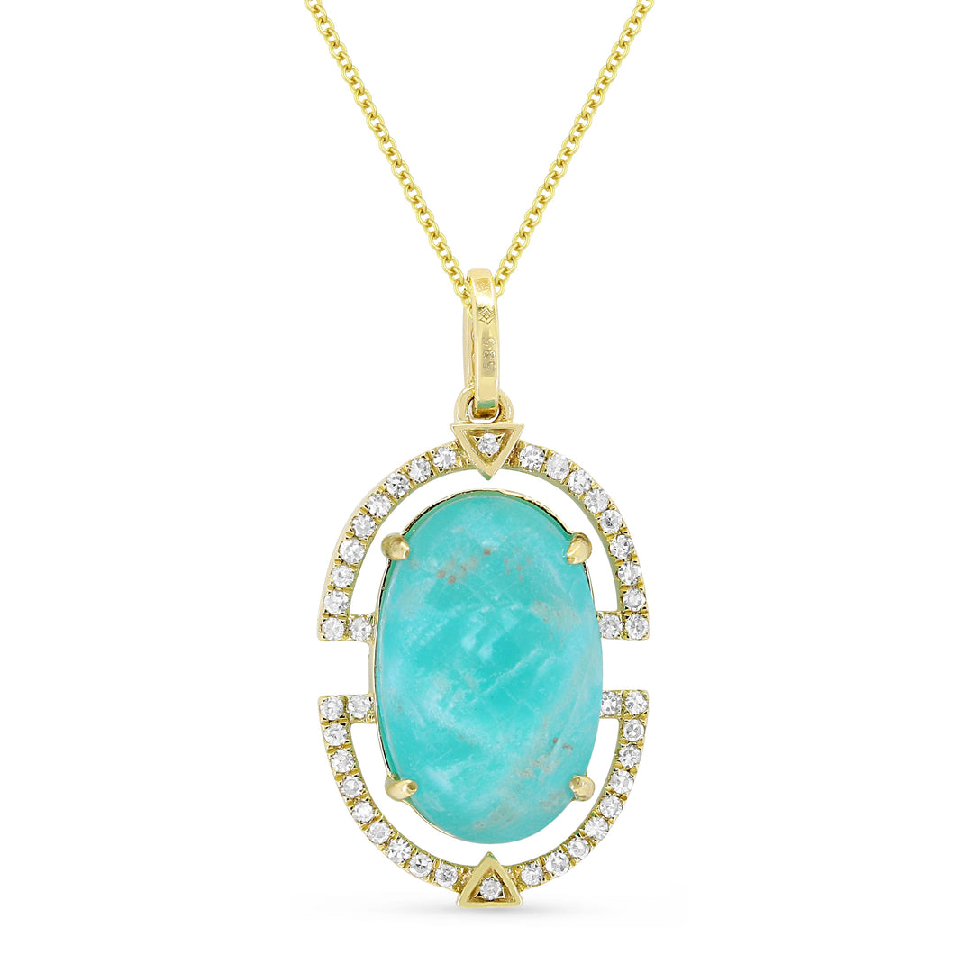 Beautiful Hand Crafted 14K Yellow Gold 9x13MM Amazonite And Diamond Essentials Collection Necklace