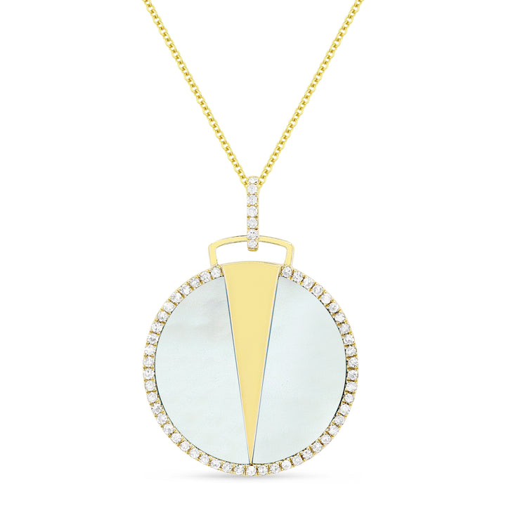Beautiful Hand Crafted 14K Yellow Gold 18MM Mother Of Pearl And Diamond Milano Collection Necklace