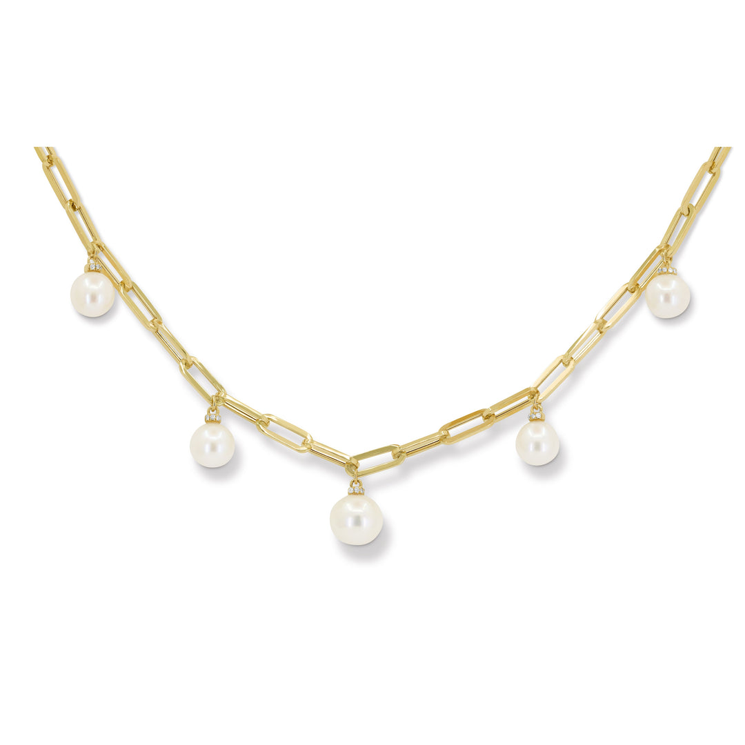 Beautiful Hand Crafted 14K Yellow Gold  Pearl And Diamond Milano Collection Necklace