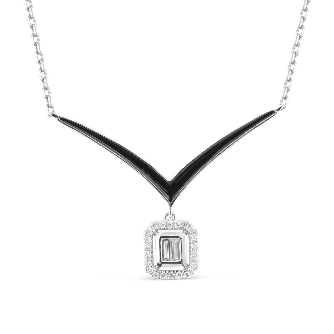 Beautiful Hand Crafted 14K White Gold  Enamel And Diamond Milano Collection Necklace